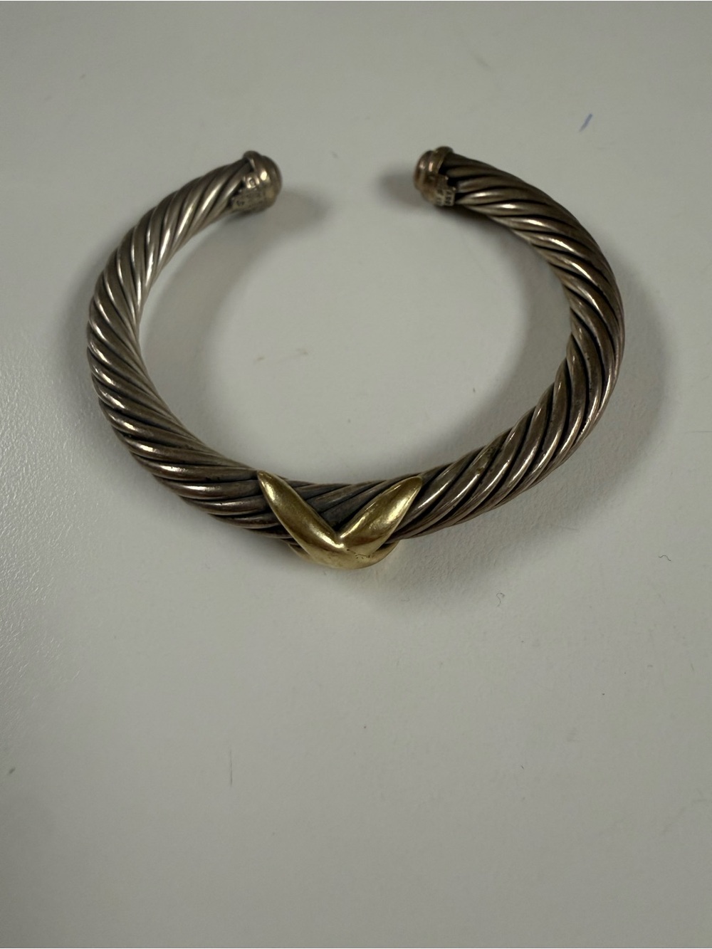 David Yurman Silver Cable Cuff Bracelet with Gold X Accent - Picture 4 of 7